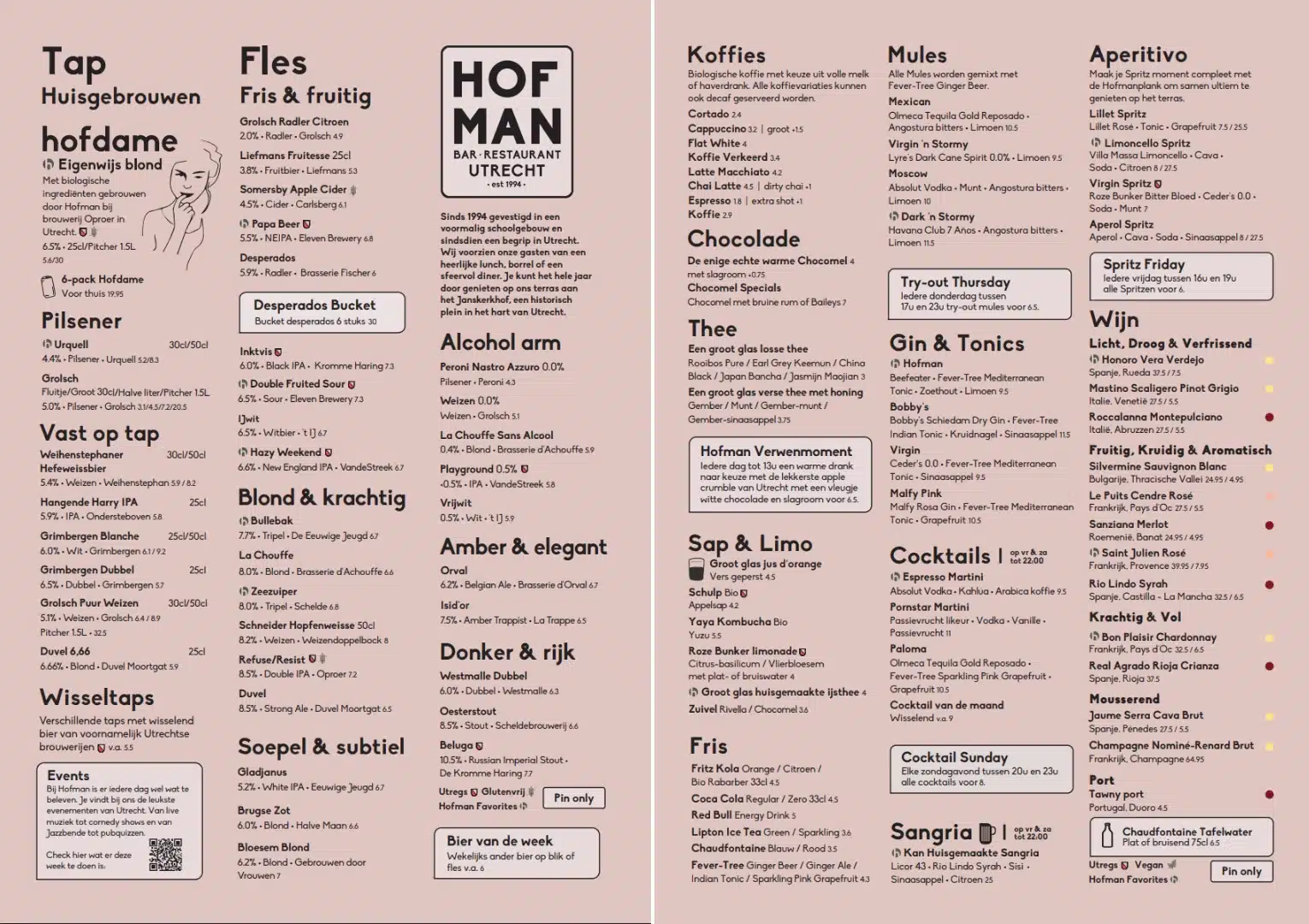 Drank En Bierkaart - Hofman Utrecht